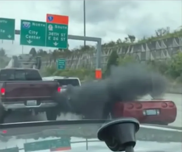 Red Corvette Driver Rolls Down Window & Flips The Bird, Gets Taught Lesson